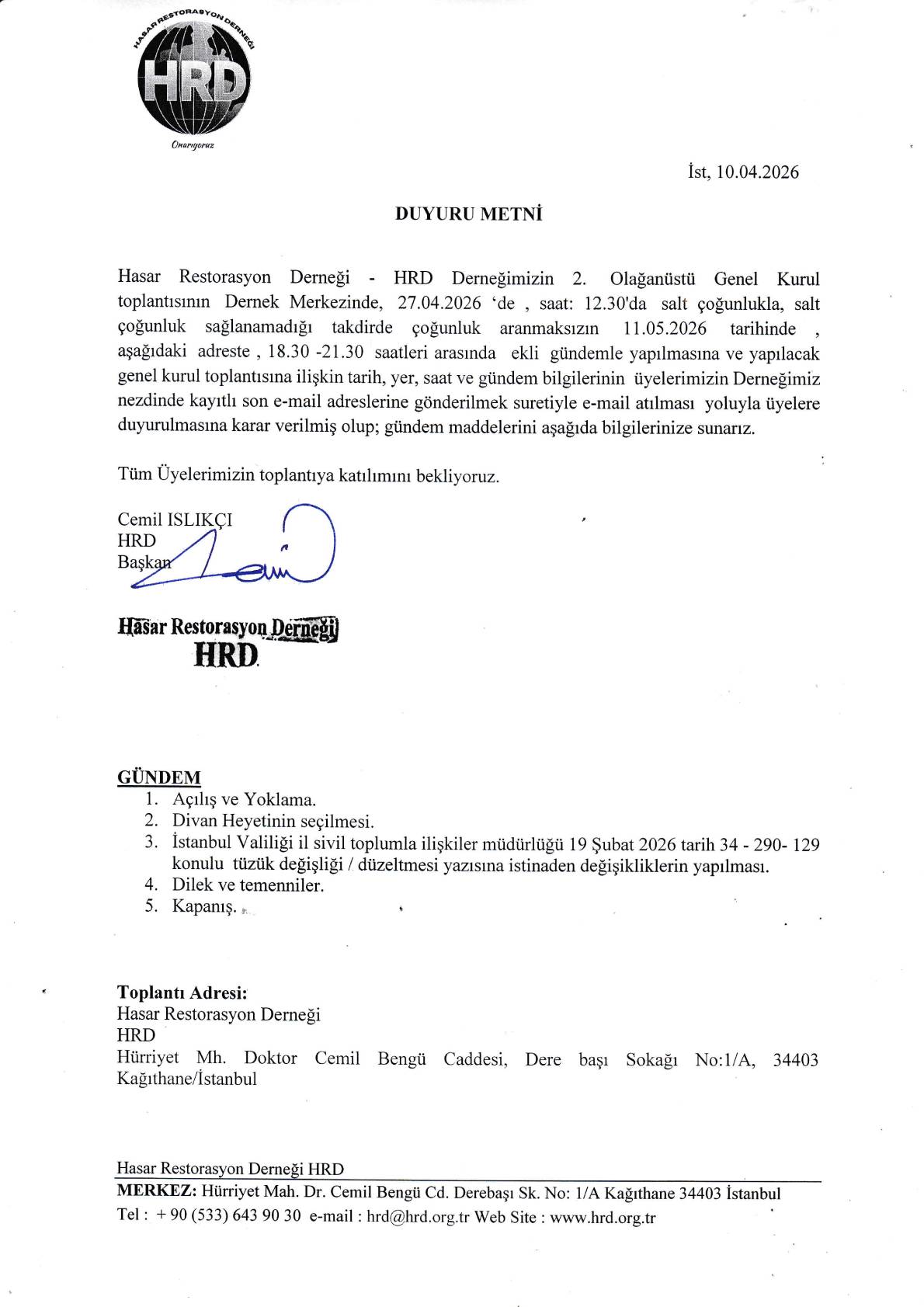 HRD 3.GENEL KURUL DUYURU METNİ